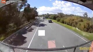 The Truck Hit The Rear Of The Braking Car And Crashed Into Another Car