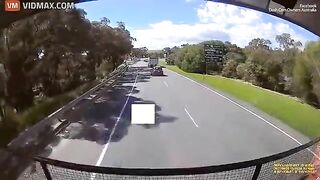 The Truck Hit The Rear Of The Braking Car And Crashed Into Another Car