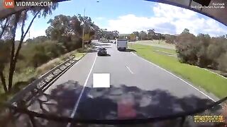 The Truck Hit The Rear Of The Braking Car And Crashed Into Another Car