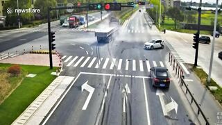 Truck Collides With Car After Emergency Brake On Highway