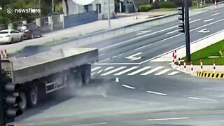 Truck Collides With Car After Emergency Brake On Highway
