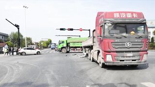 Truck Collides With Car After Emergency Brake On Highway