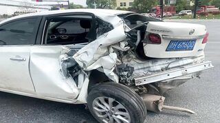 Truck Collides With Car After Emergency Brake On Highway
