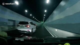 Two Drivers Collide At High Speed In Tunnel In GTA-style Attack