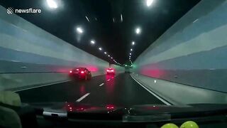 Two Drivers Collide At High Speed In Tunnel In GTA-style Attack