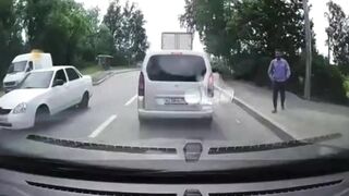 Useless Idiots Run In Front Of Cars Without Even Looking.