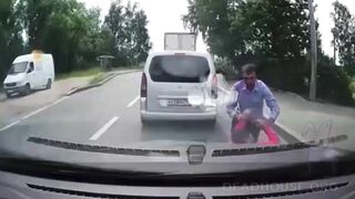 Useless Idiots Run In Front Of Cars Without Even Looking.