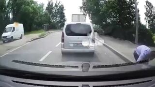 Useless Idiots Run In Front Of Cars Without Even Looking.