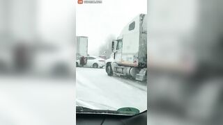Woman Jumps Out Of Semi-trailer Truck Seconds Before Crash