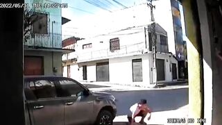 Young Man On Bicycle Escapes Two Consecutive Crashes On Road
