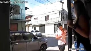 Young Man On Bicycle Escapes Two Consecutive Crashes On Road