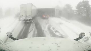 The Car Was Sandwiched Between Three Semi-trailers And Turned Into A Pancake