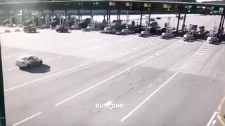 Car Misses Toll Booth And Crashes Into It