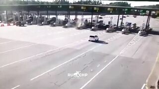 Car Misses Toll Booth And Crashes Into It